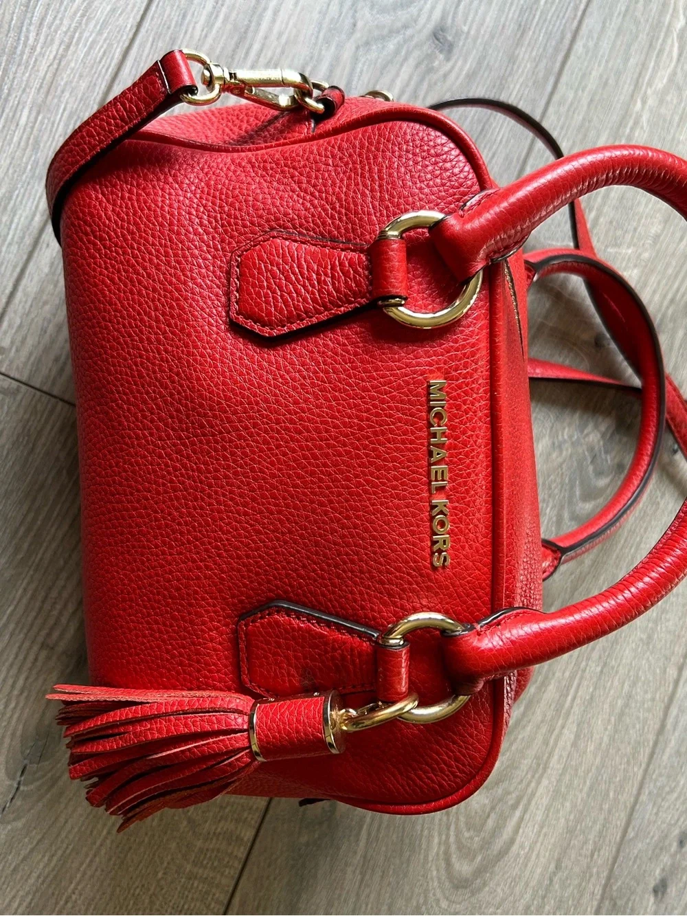 Michael Kors Red Leather Bedford Satchel